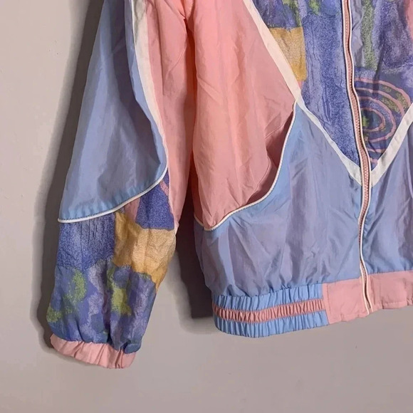 Vintage Retro Pastel Pink Blue East West Zip Up Windbreaker Jacket Size Medium - Picture 3 of 6
